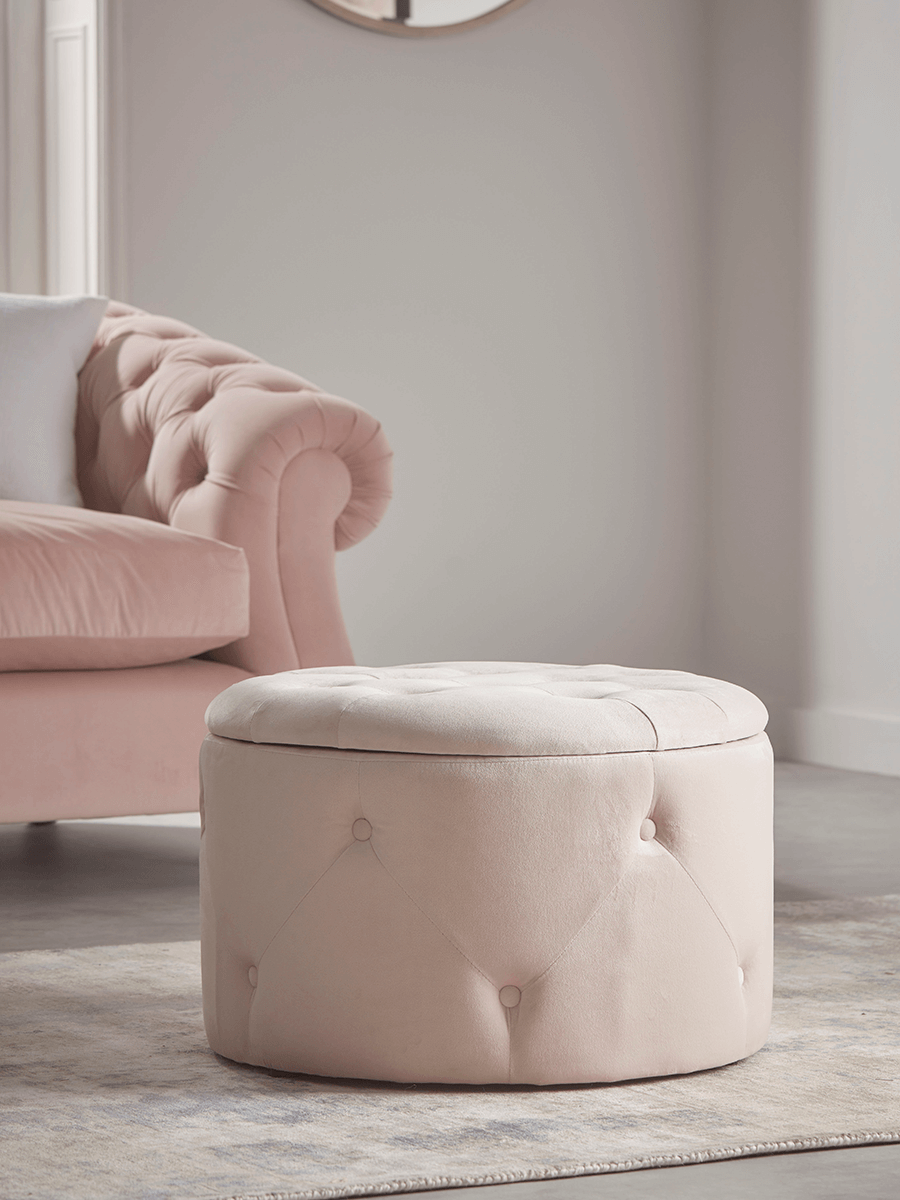 Velvet Storage Pouffe - Blush