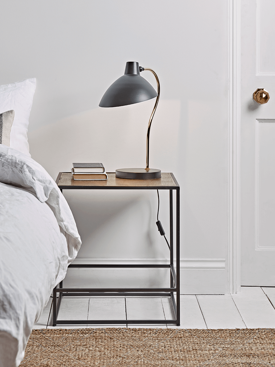 Textured Topped Metal Bedside Table - Gold