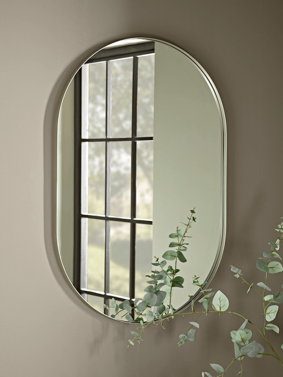 Slim Frame Oval Mirror - Burnished Silver