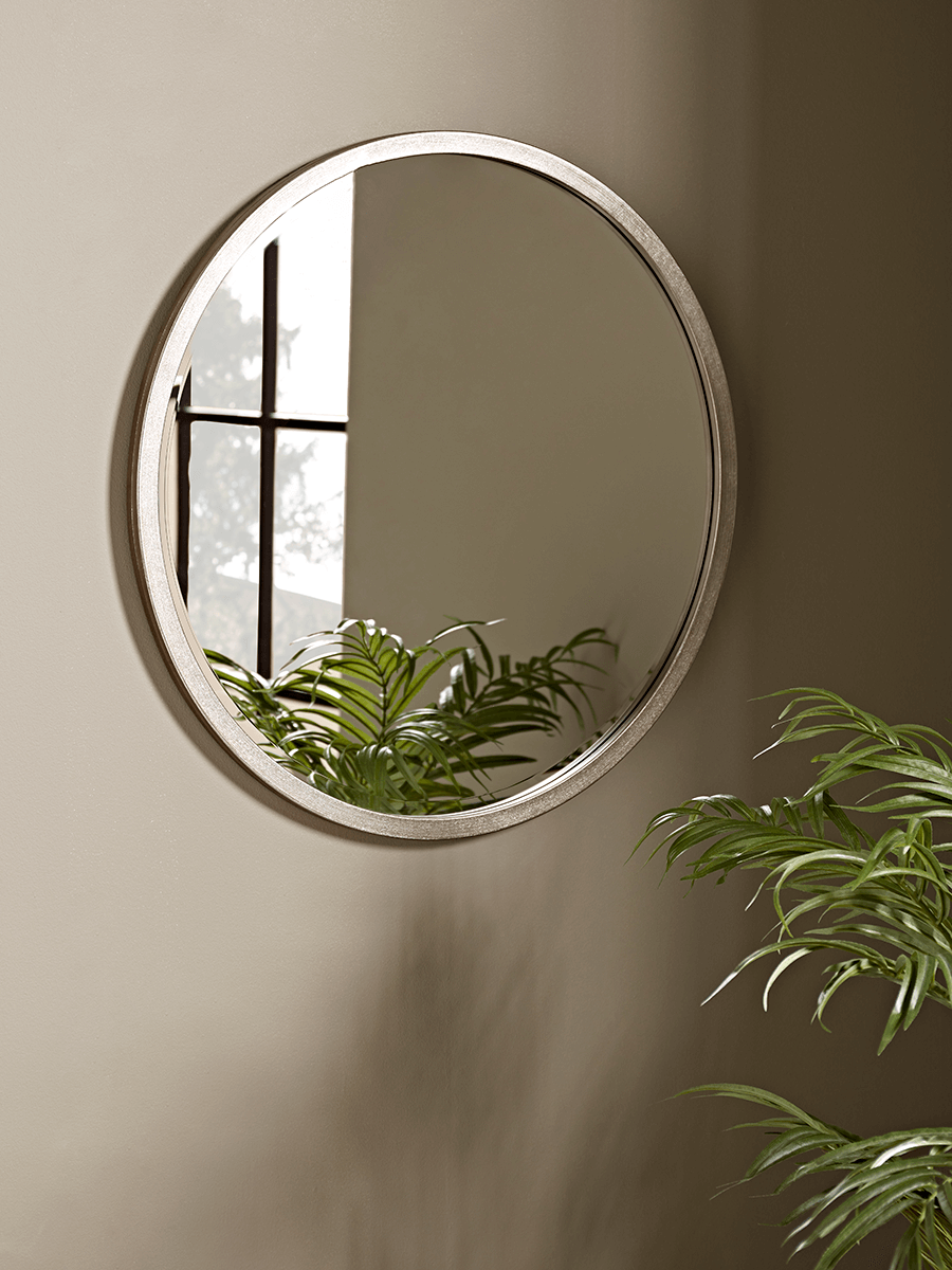 Burnished Silver Bevelled Round Mirror - Small