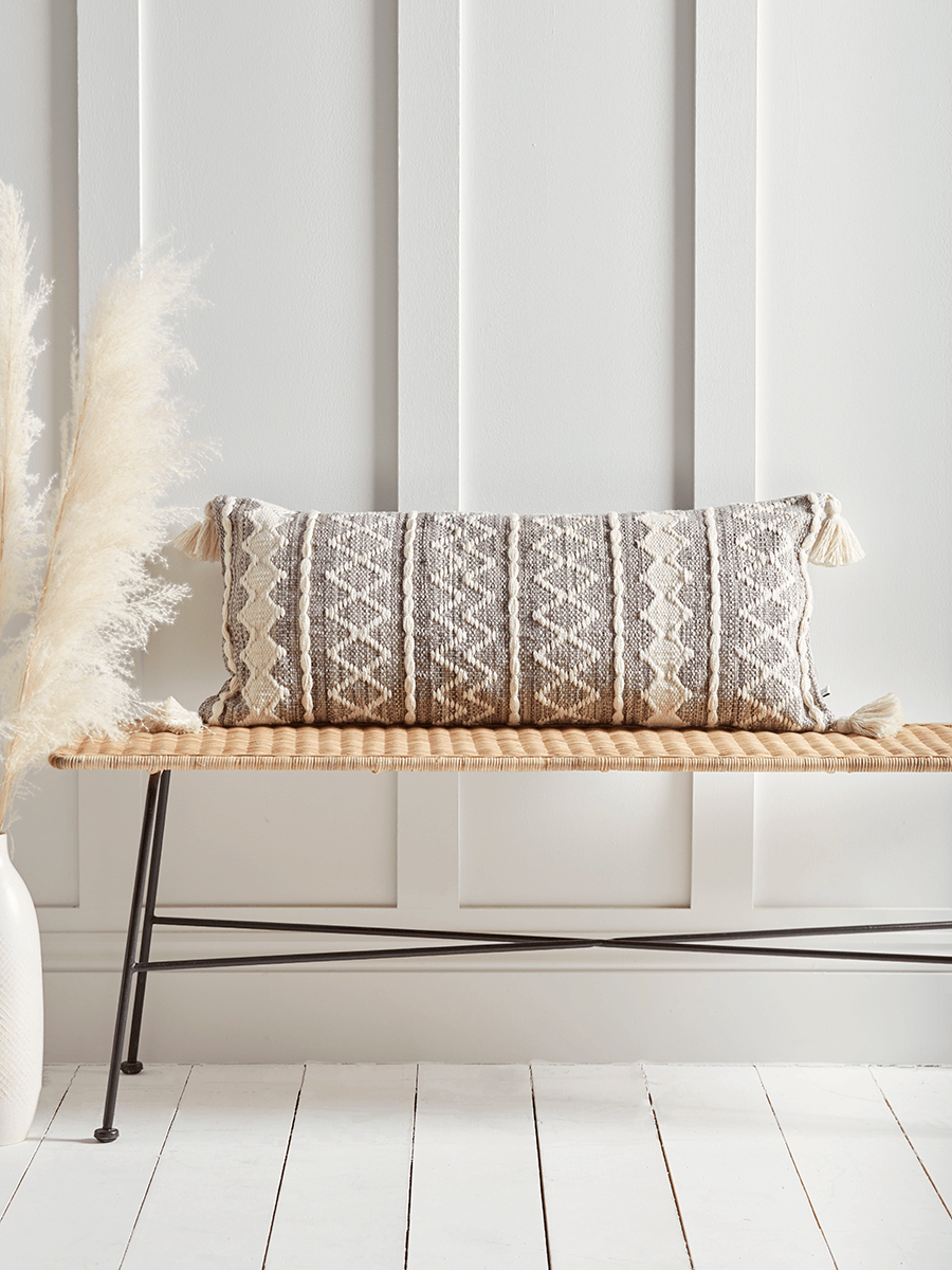 NEW Grey Chevron Tasselled Cushion
