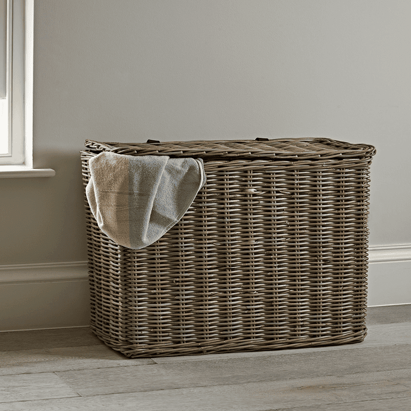 Grey & Buff Square Rattan Laundry Basket