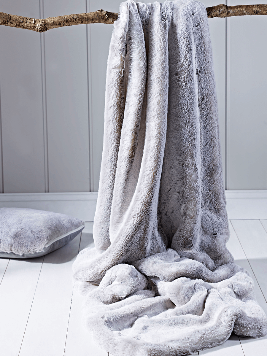 Product photograph of Supersoft Faux Fur Throw - Silver Rabbit from Cox and Cox