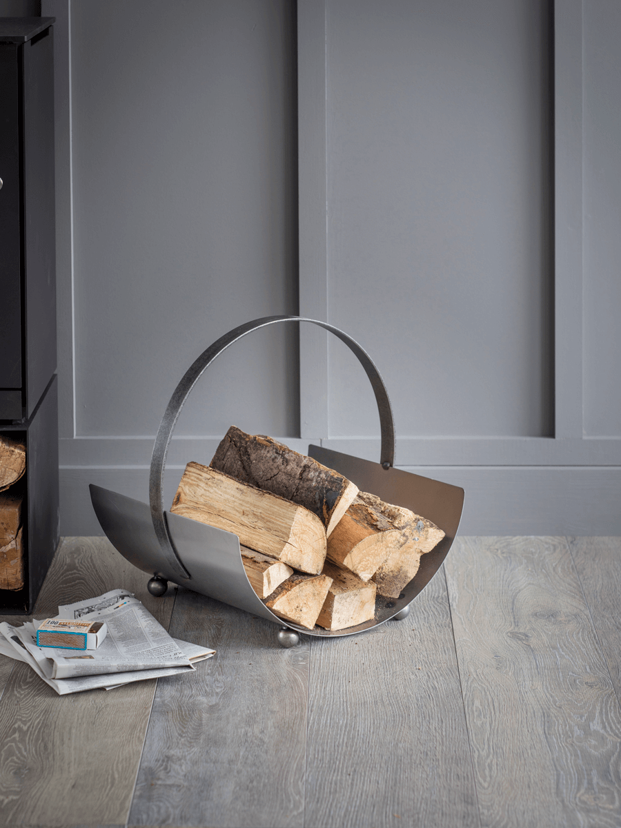 

Burnished Steel Log Holder