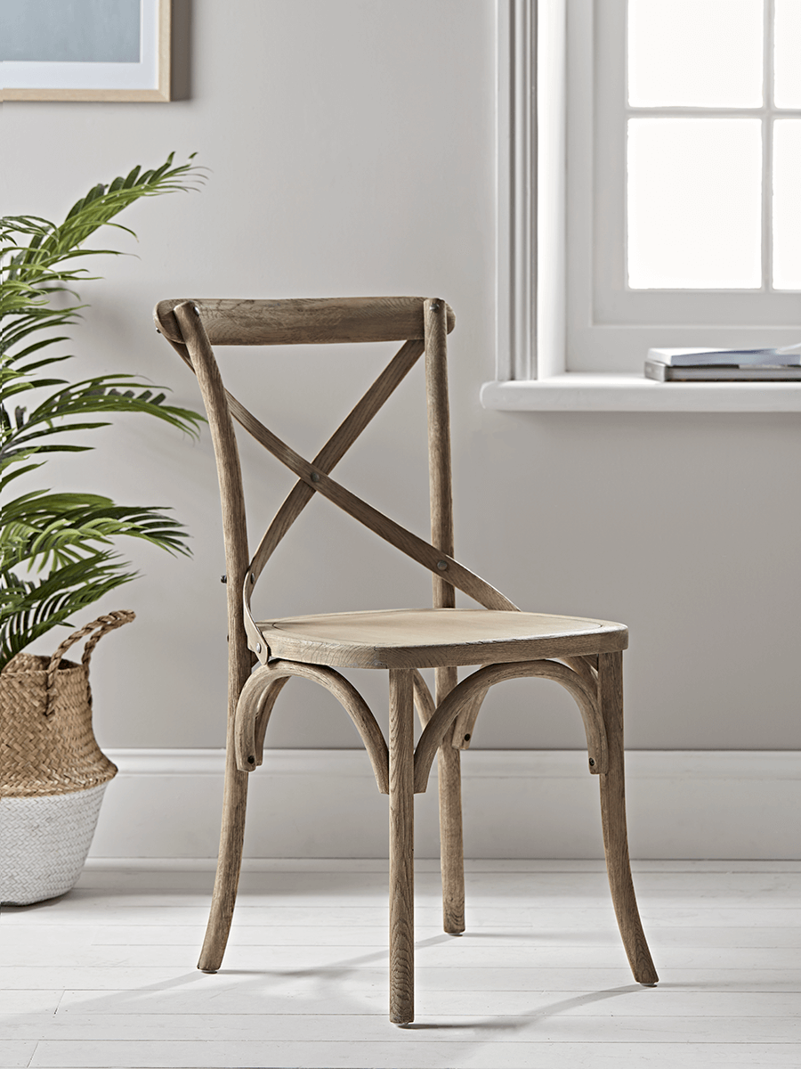 

Two Weathered Oak Cross Back Dining Chairs