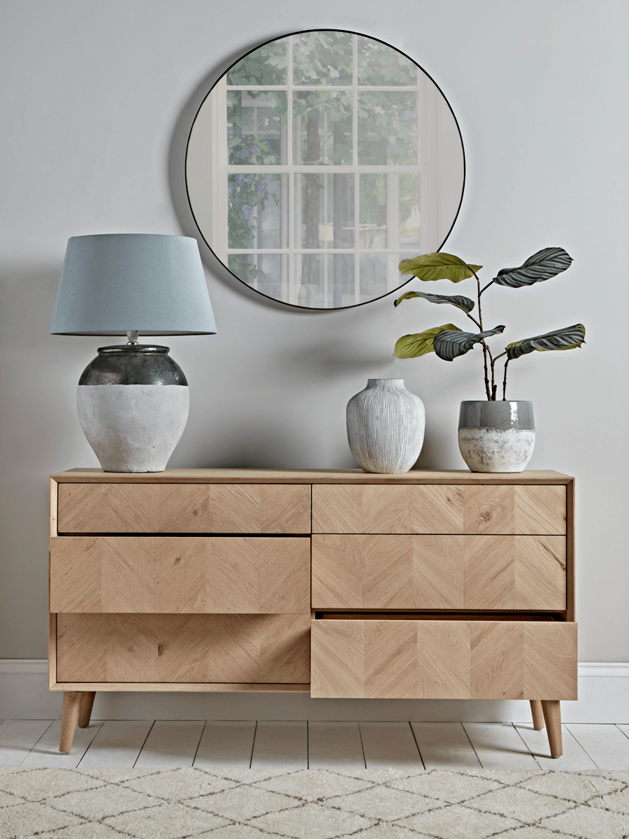 Product photograph of Chevron Oak Chest Of Drawers from Cox and Cox.