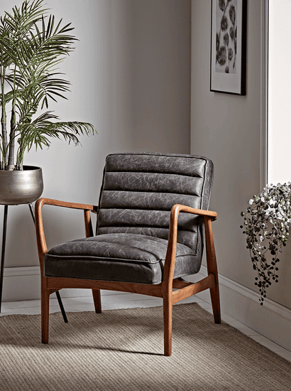 Ribbed Leather Armchair - Black