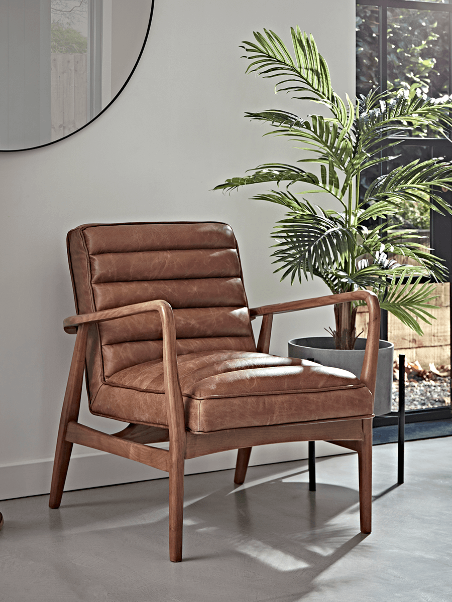 Photo of Ribbed leather armchair - tan