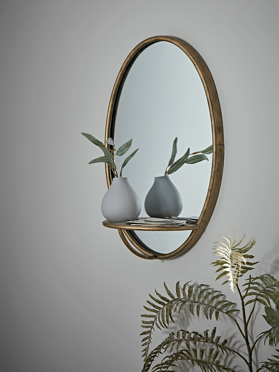 

Burnished Gold Shelf Mirror