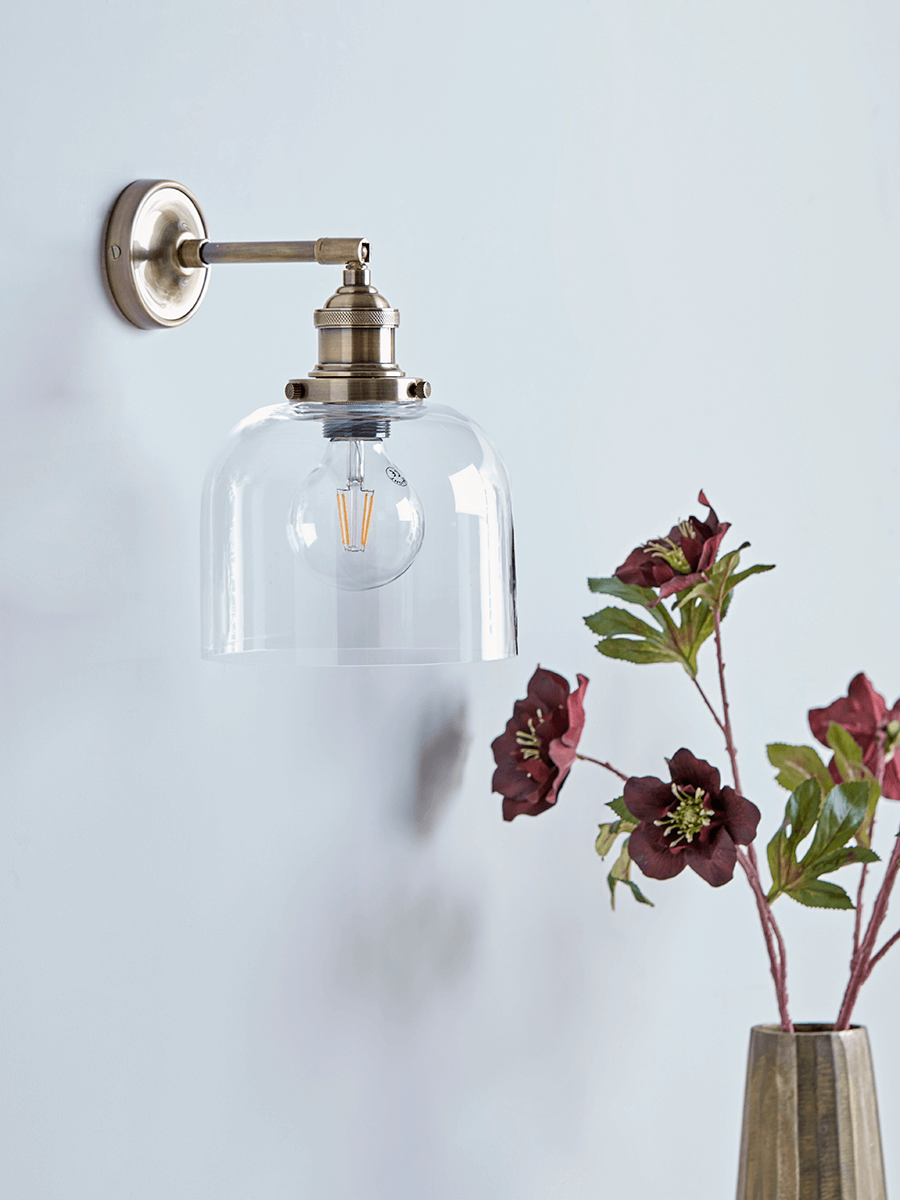 Product photograph of Brass Glass Wall Light from Cox and Cox