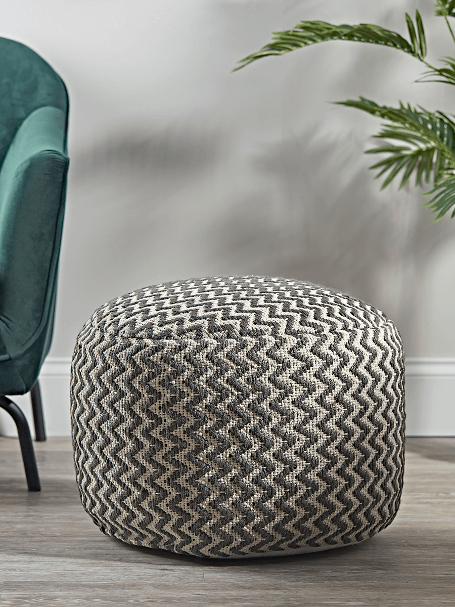 Product photograph of Grey Chevron Pouffe from Cox and Cox