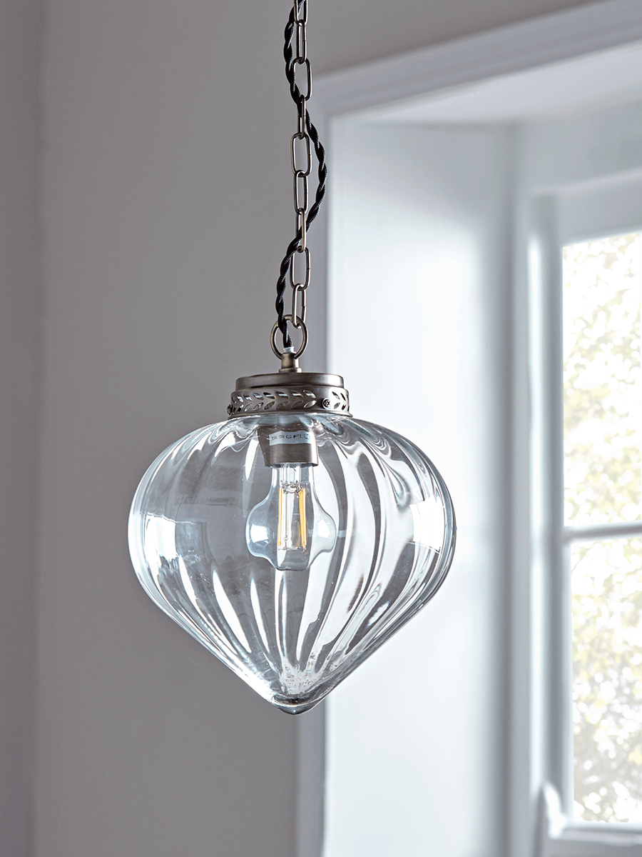 Product photograph of Fluted Droplet Glass Pendant from Cox and Cox