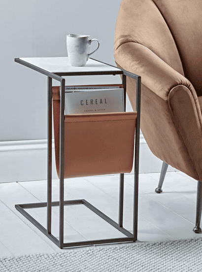 Marble Side Table with Magazine Rack - Slim