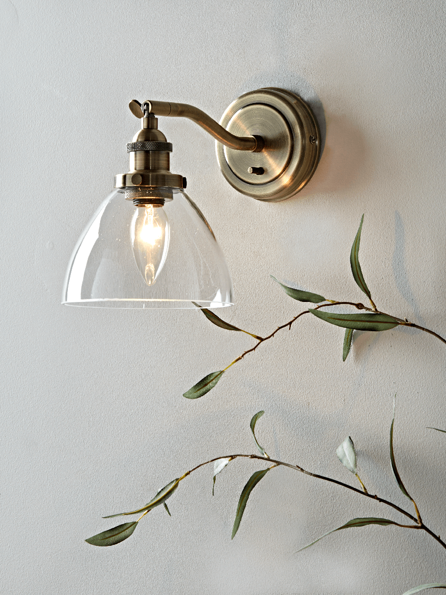 Product photograph of Domed Glass Wall Light - Brass from Cox and Cox.