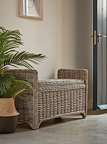 Round Rattan Storage Bench - Large