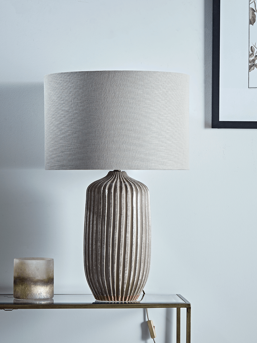 Product photograph of Taupe Textured Stripe Table Lamp from Cox and Cox