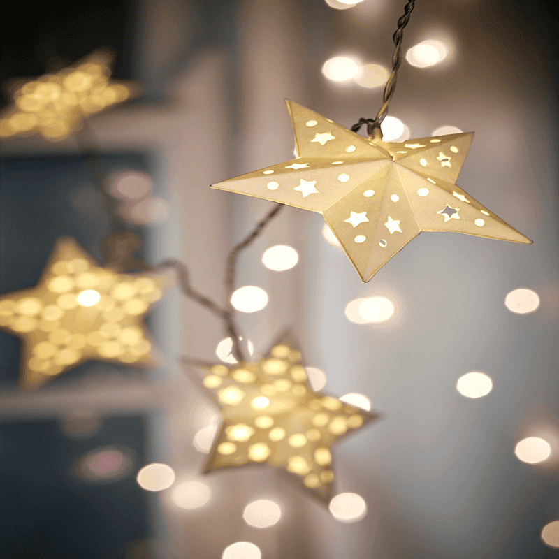 Lit Paper Star String Lights