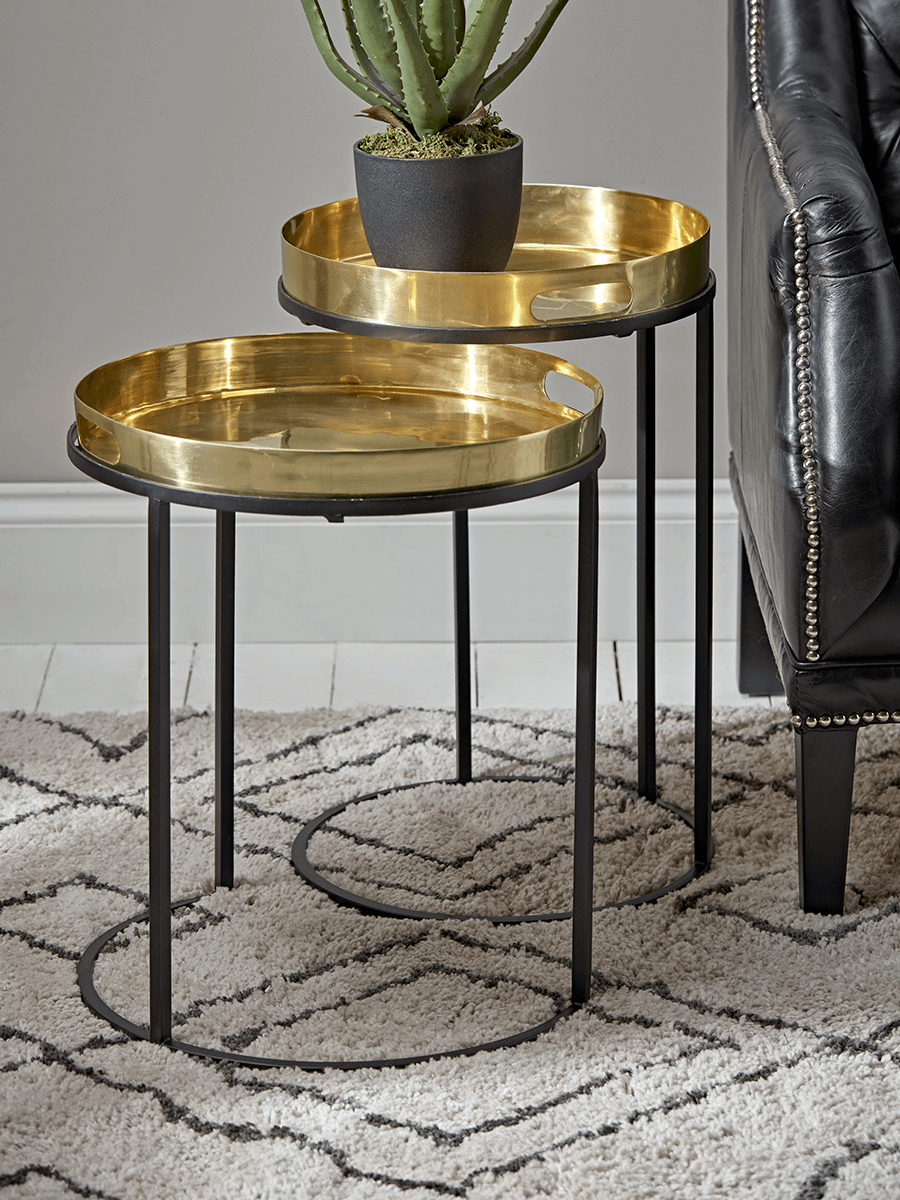 Two Brass Topped Nesting Tables