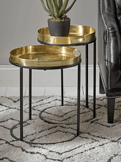 Two Brass Topped Nesting Tables