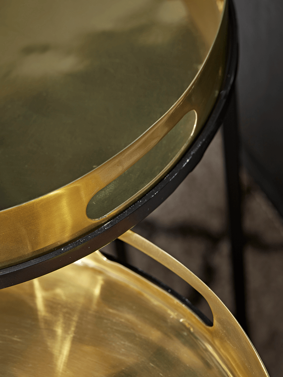 Product photograph of Two Brass Topped Nesting Tables from Cox and Cox.