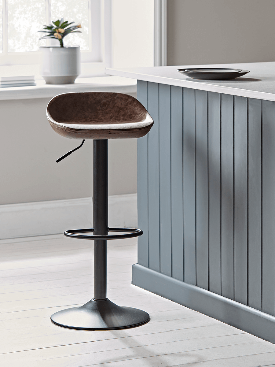 Product photograph of Two Faux Leather Counter Stools - Brown from Cox and Cox.