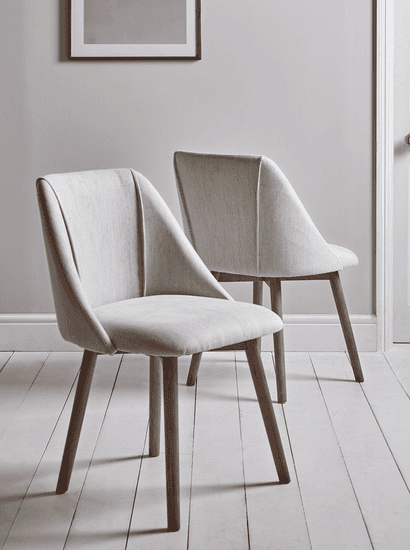 Two Upholstered Dining Chairs - Stone