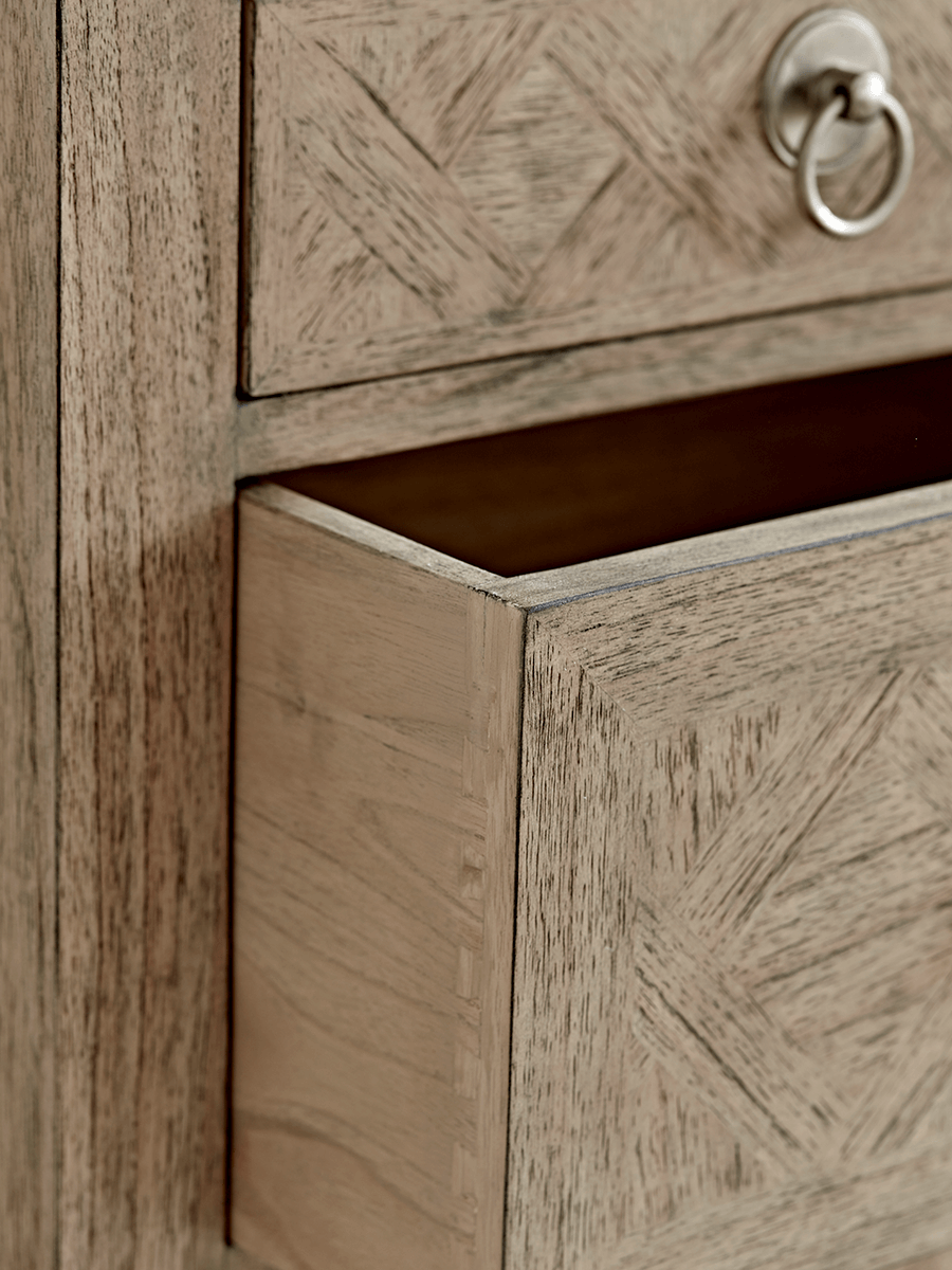 Product photograph of Geometric Parquet Chest Of Drawers from Cox and Cox.