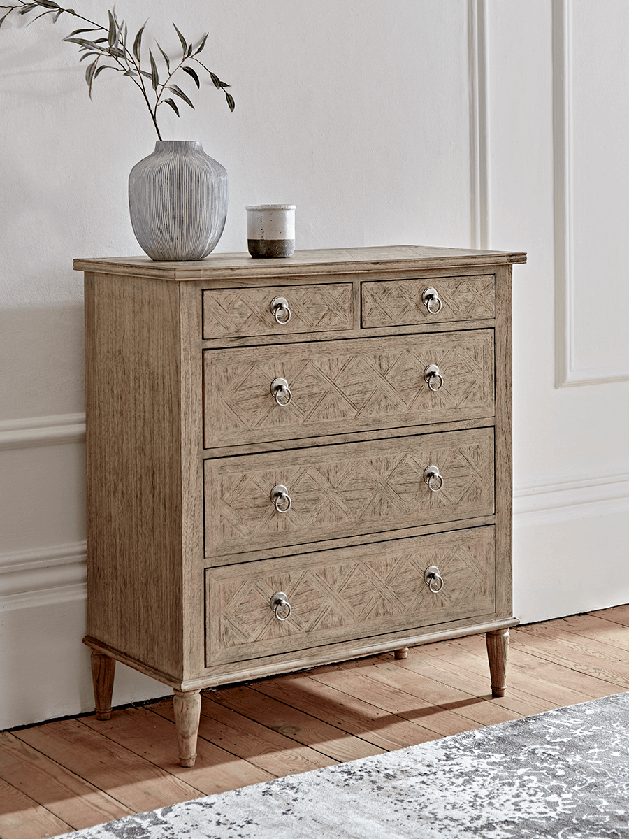 Photo of Geometric parquet chest of drawers