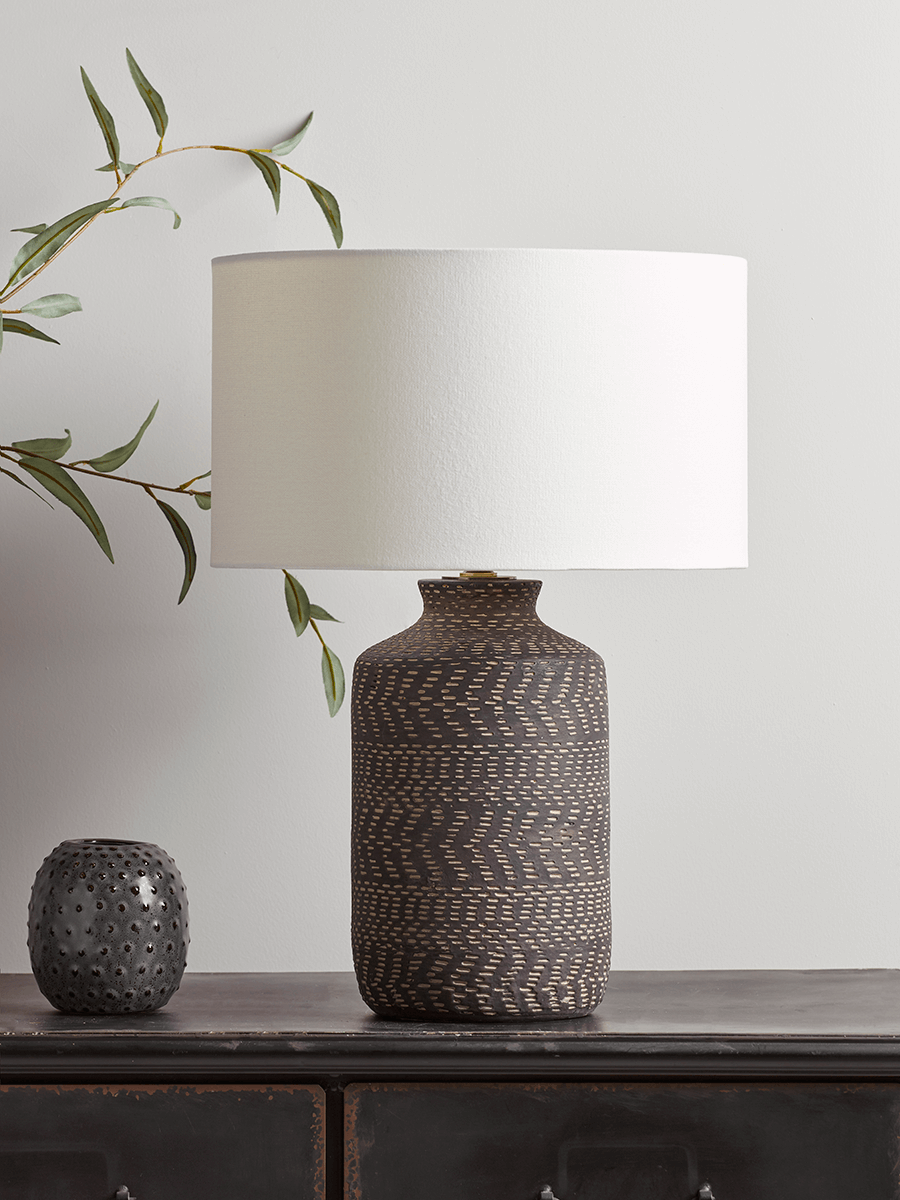 Product photograph of Black Chevron Table Lamp from Cox and Cox