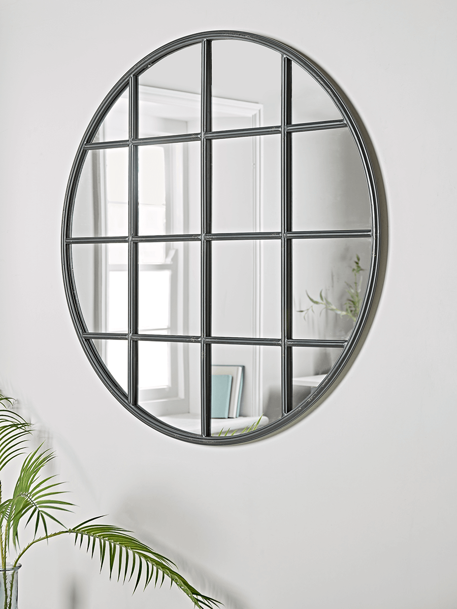 Product photograph of Iron Window Mirror - Round from Cox and Cox