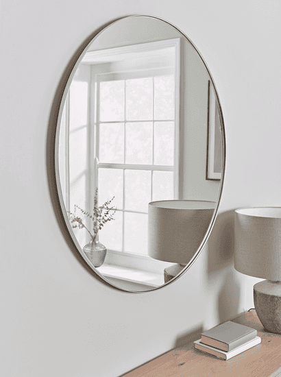 Antique Silver Slim Frame Round Mirror