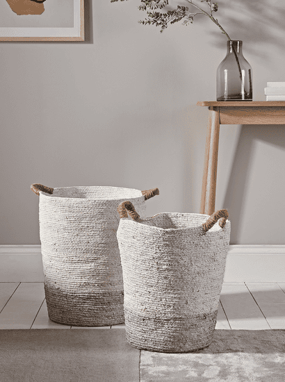 Two Tall Grey & Natural Baskets