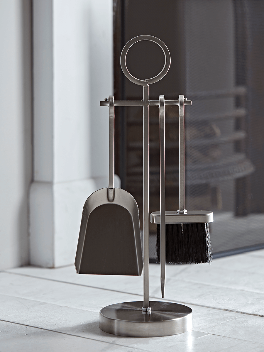 

Burnished Silver Three Piece Fireside Set