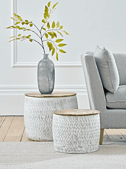 Two Enamelled Storage Tables - Taupe