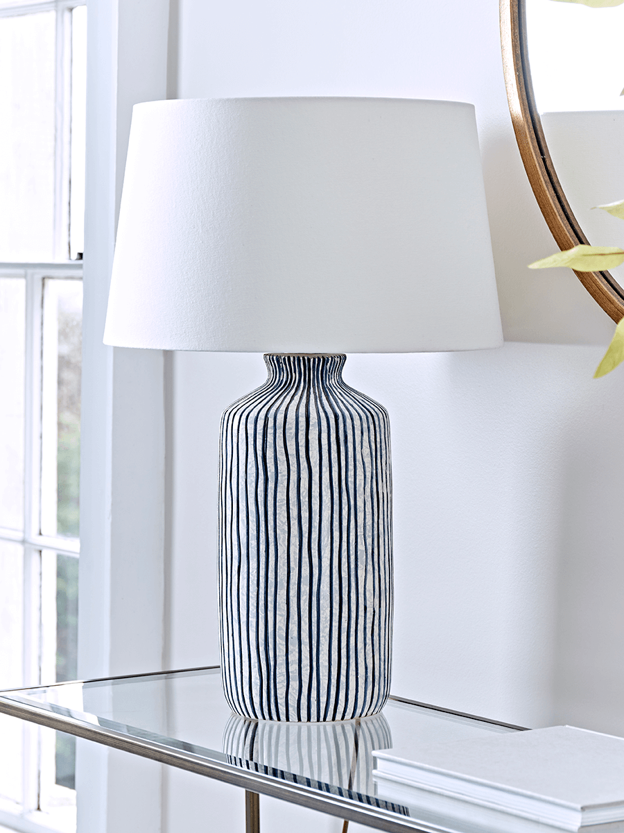 Product photograph of Blue Stripe Table Lamp from Cox and Cox