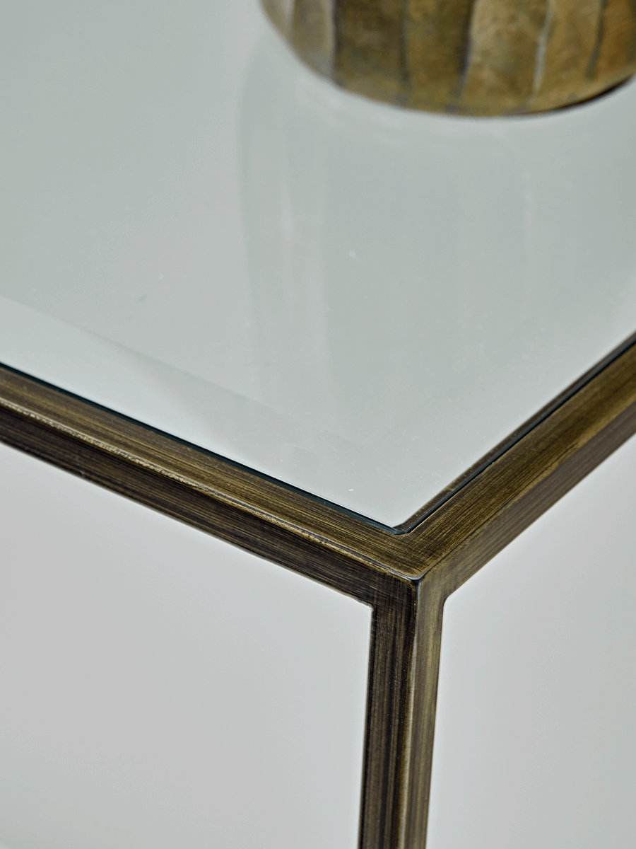 Product photograph of Villette Console Table - Burnished Brass from Cox and Cox.