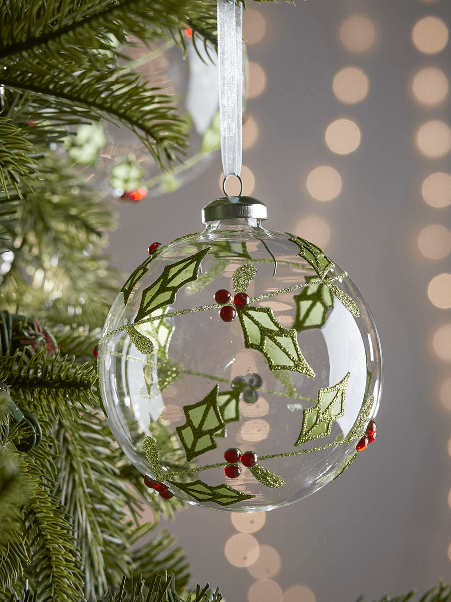 

Four Large Hand Painted Holly Baubles