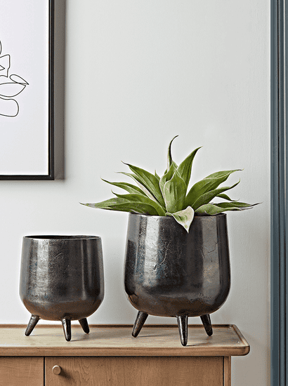 Two Textured Standing Planters - Black