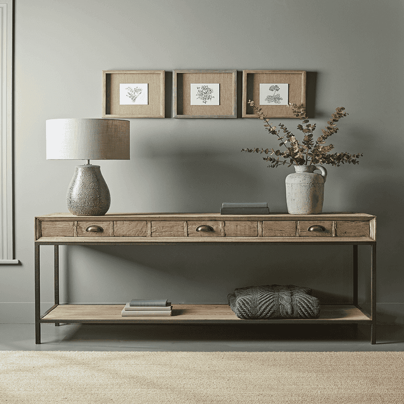Reclaimed oak console shop table