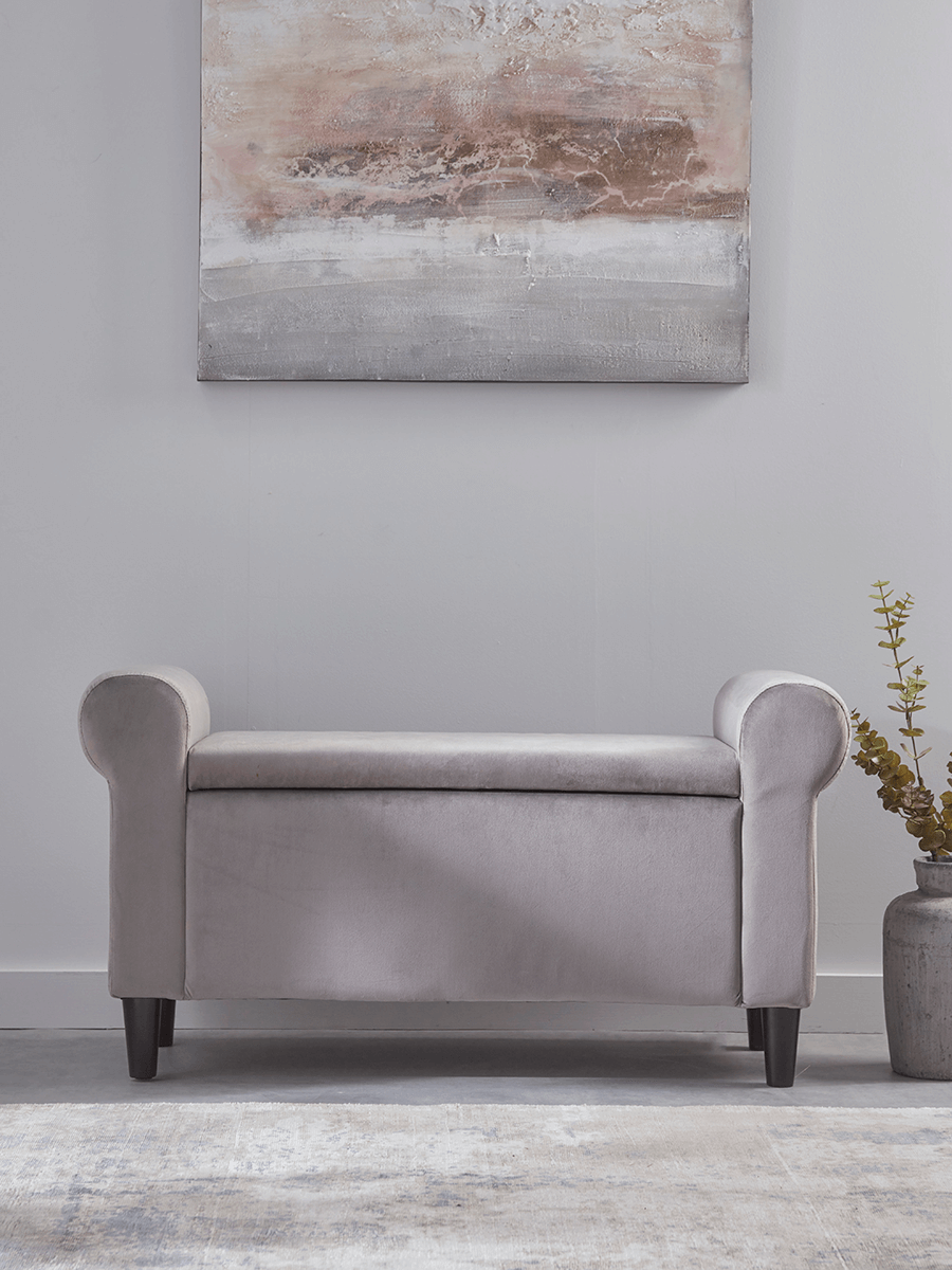 Product photograph of Velvet Slim Storage Ottoman - Grey from Cox and Cox