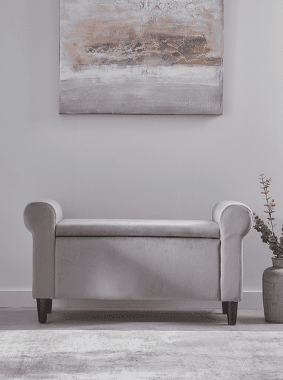 Velvet Slim Storage Ottoman - Grey