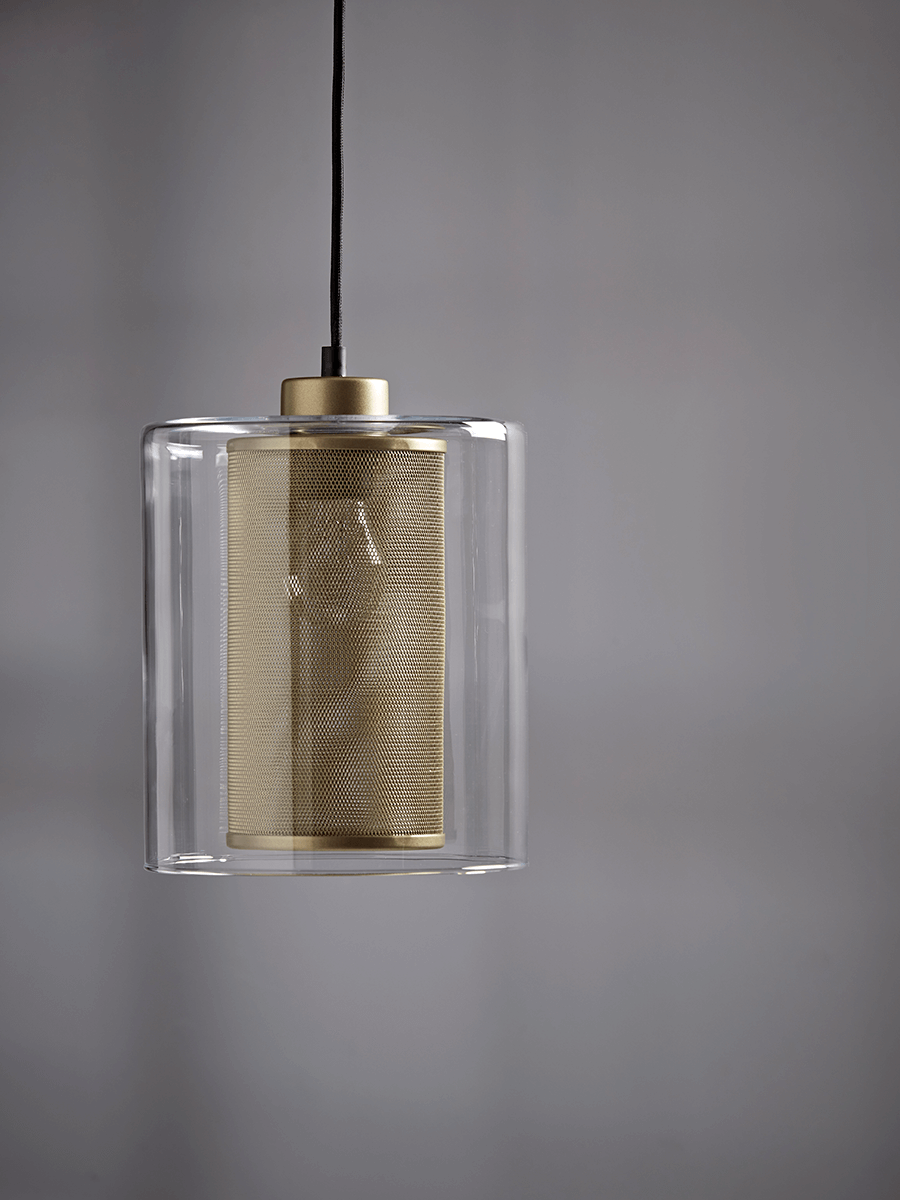 Product photograph of Glass Brass Mesh Pendant from Cox and Cox.