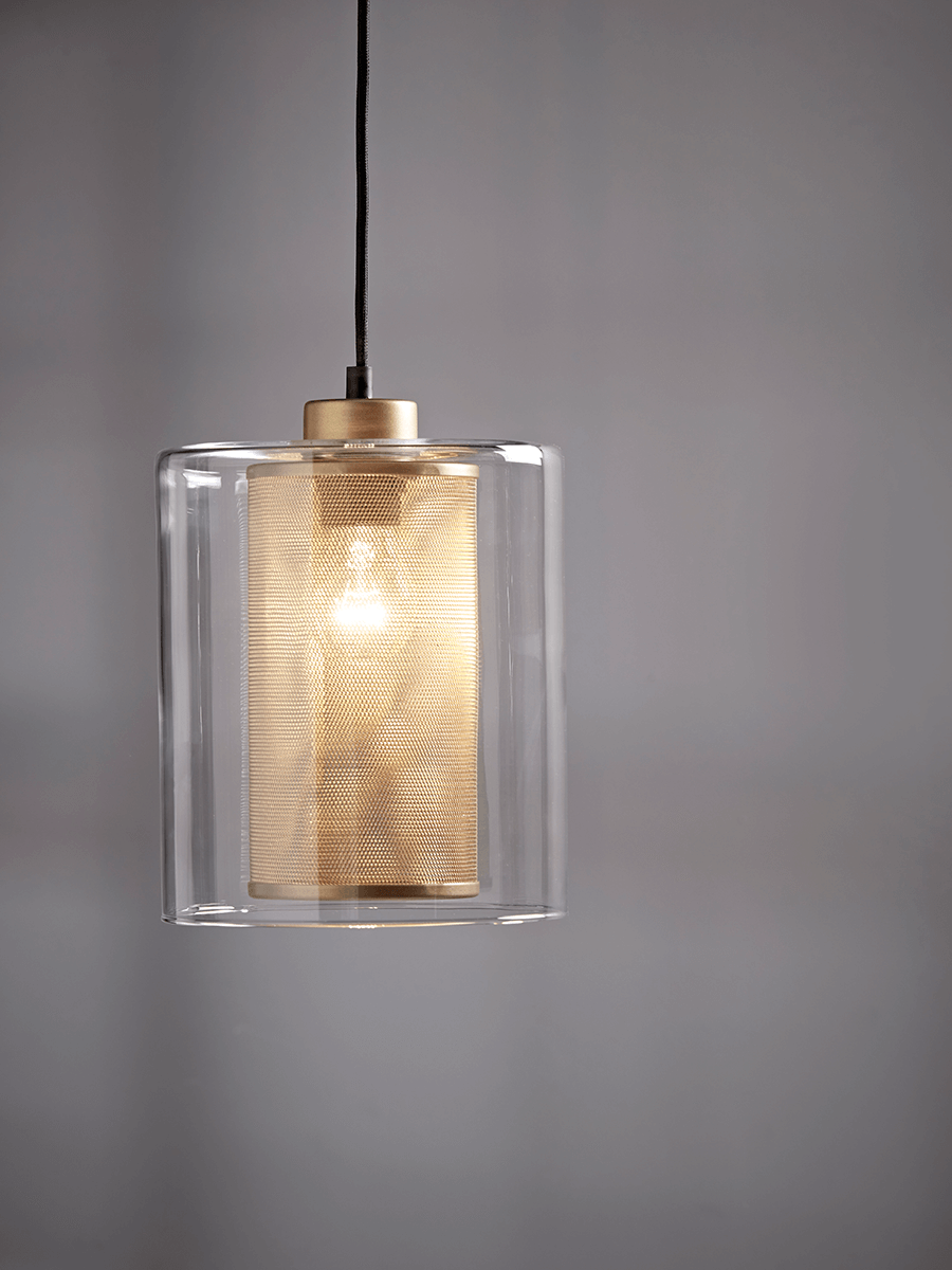 Product photograph of Glass Brass Mesh Pendant from Cox and Cox