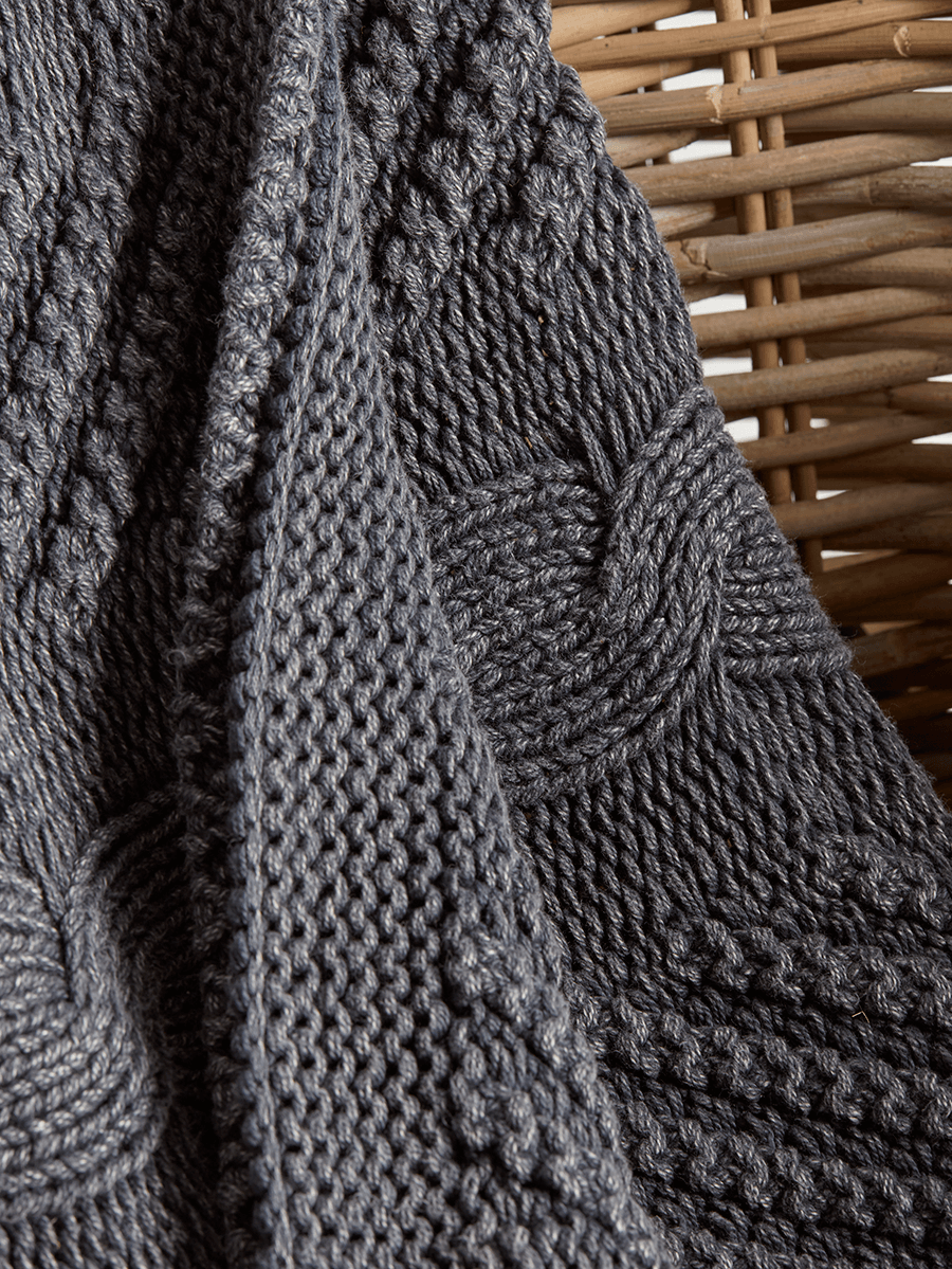 Product photograph of Cotton Cable Knit Throw - Charcoal from Cox and Cox.