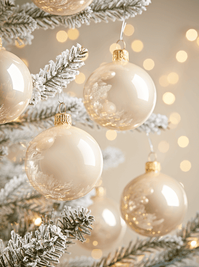 Six Small Handblown Glass Baubles - Pearl