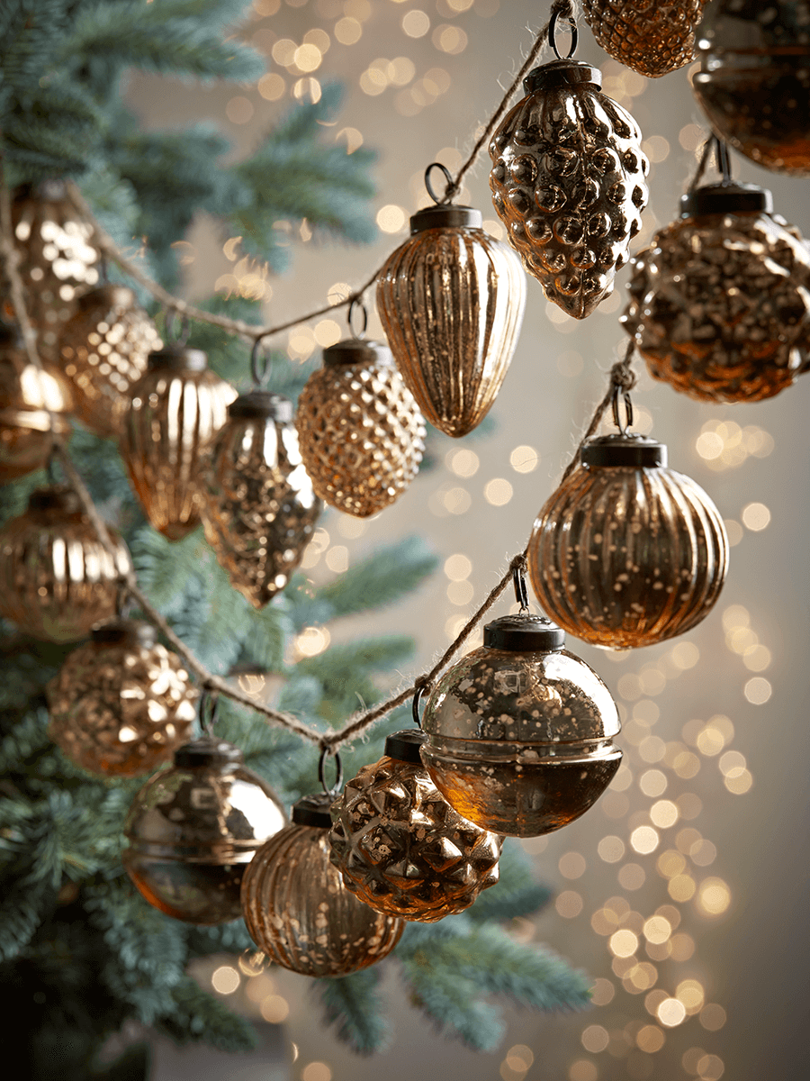 

Two Vintage Mercuried Glass Bauble Garlands - Gold