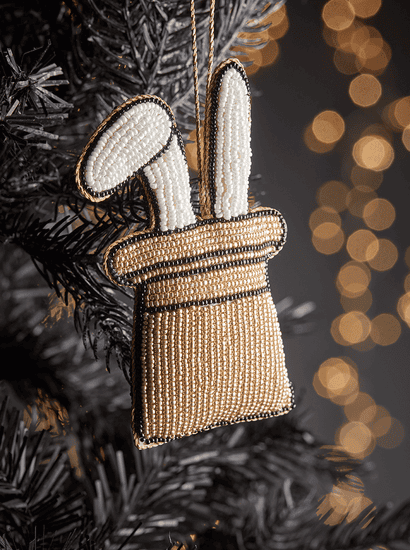Beaded Rabbit In A Hat Bauble