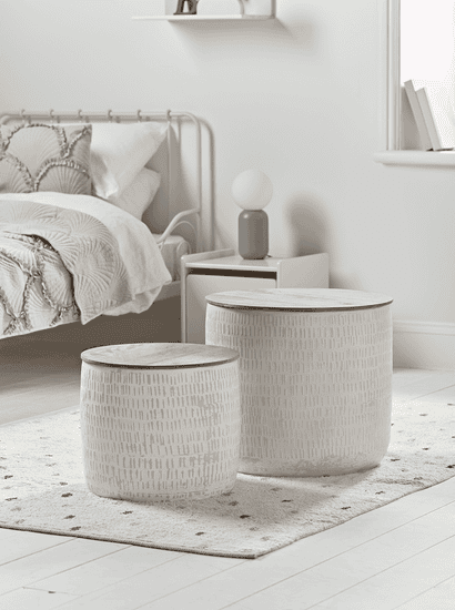 Two Enamelled Storage Tables - Blush