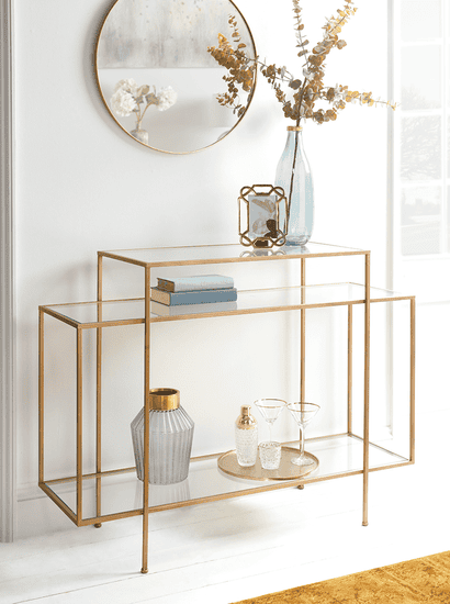 Gold and top glass console