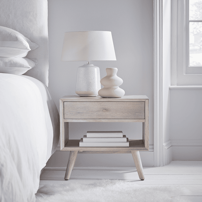Limewash oak bedside shop table